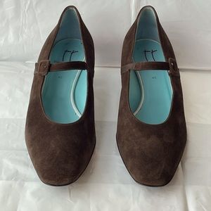 Thierry Rabotin brown suede heel with cross strap, size 40, 2” heel